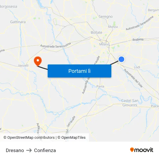 Dresano to Confienza map