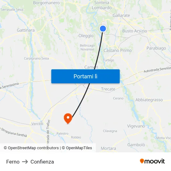 Ferno to Confienza map