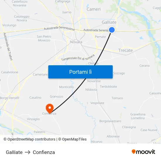 Galliate to Confienza map