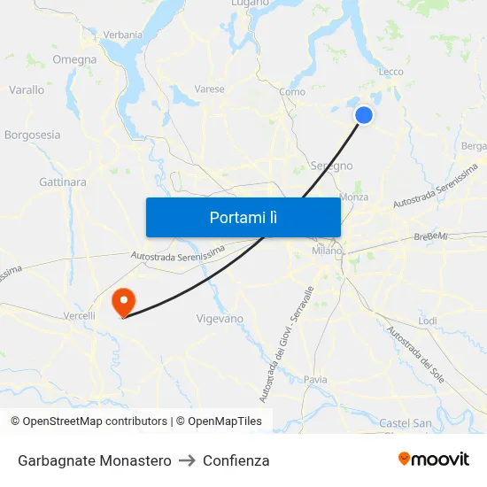 Garbagnate Monastero to Confienza map