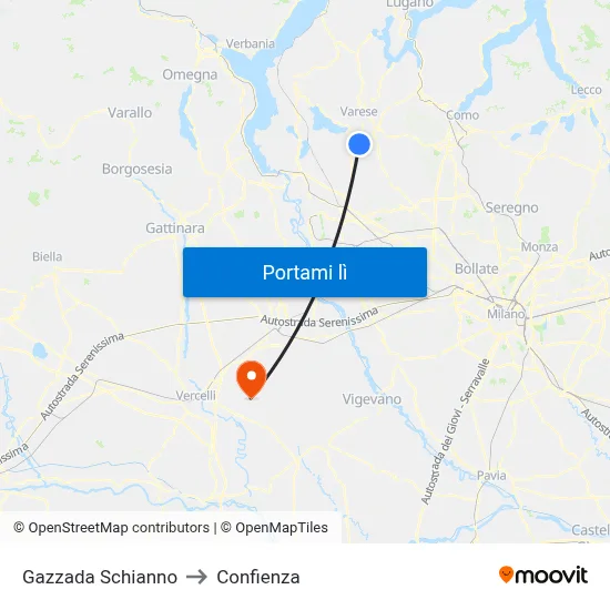 Gazzada Schianno to Confienza map