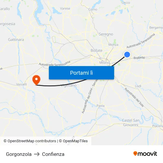Gorgonzola to Confienza map