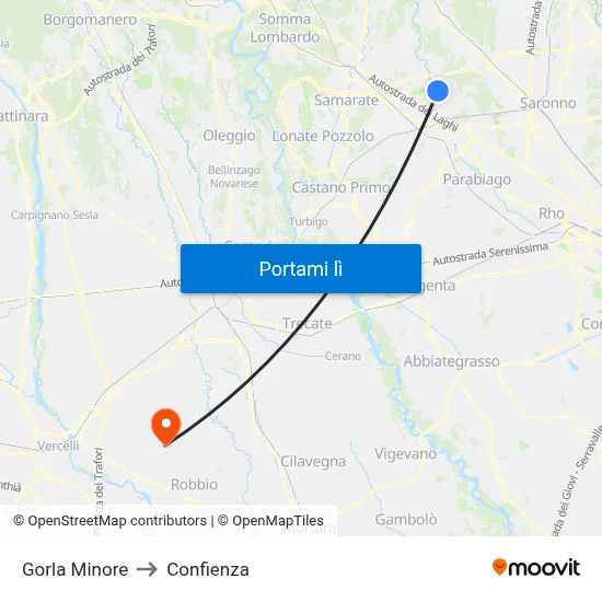 Gorla Minore to Confienza map