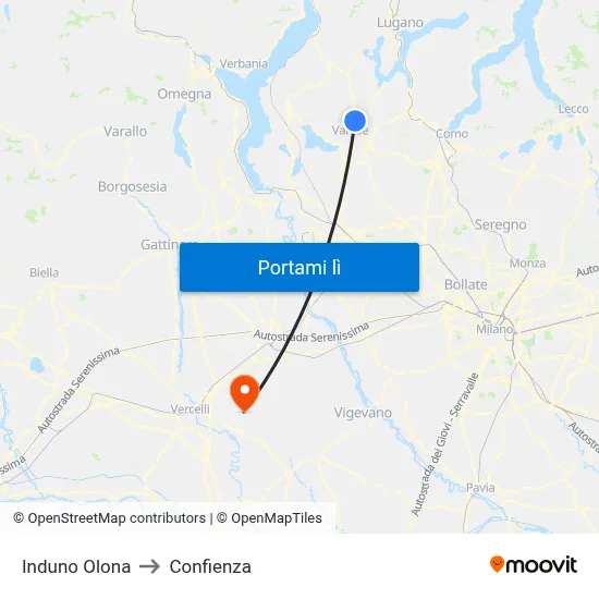 Induno Olona to Confienza map