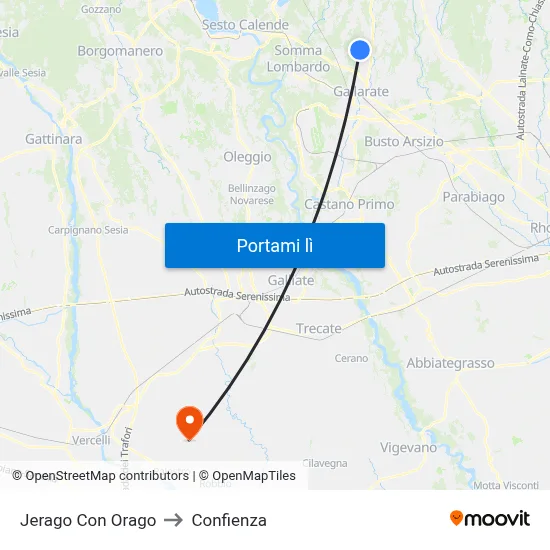 Jerago Con Orago to Confienza map