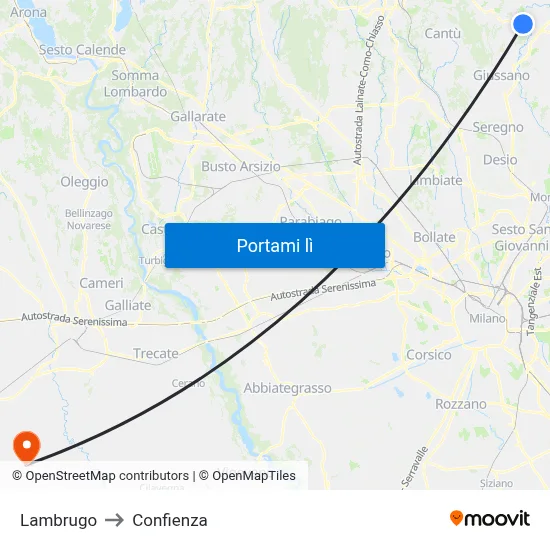 Lambrugo to Confienza map