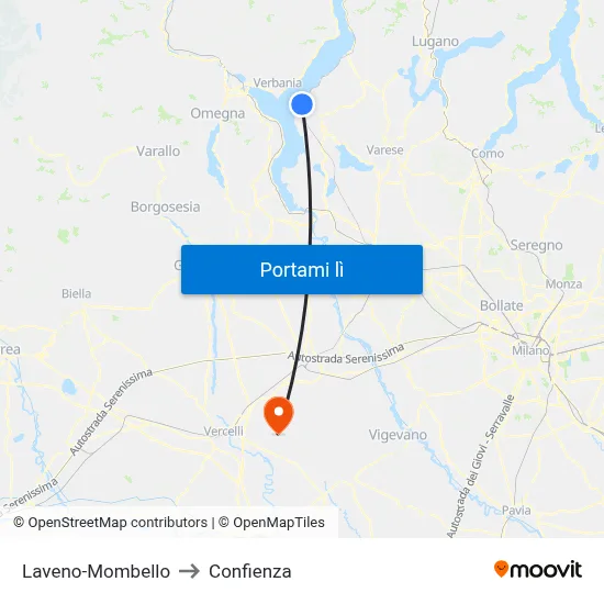 Laveno-Mombello to Confienza map