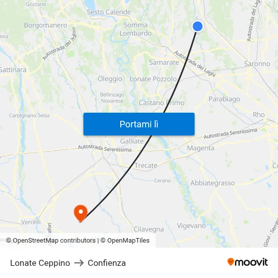 Lonate Ceppino to Confienza map