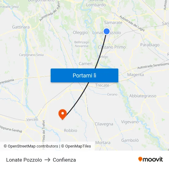 Lonate Pozzolo to Confienza map