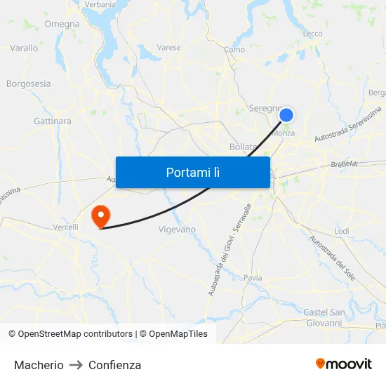 Macherio to Confienza map