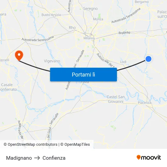 Madignano to Confienza map