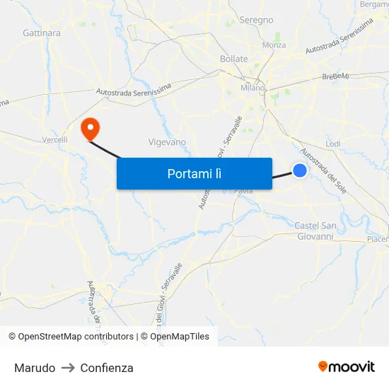 Marudo to Confienza map