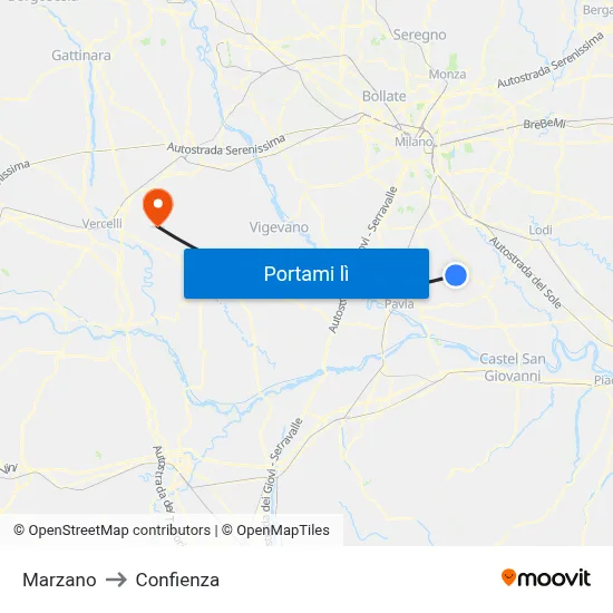 Marzano to Confienza map