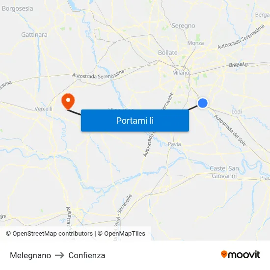 Melegnano to Confienza map