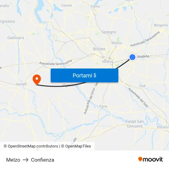 Melzo to Confienza map