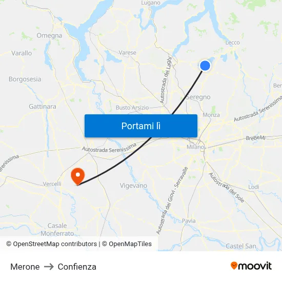 Merone to Confienza map