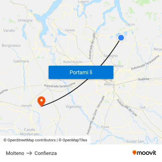 Molteno to Confienza map