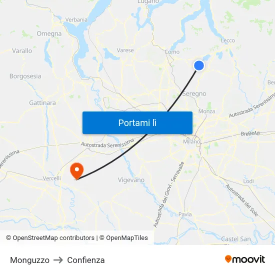 Monguzzo to Confienza map