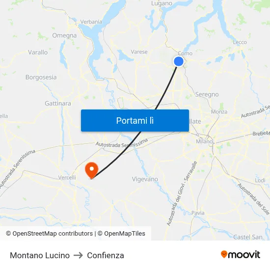 Montano Lucino to Confienza map