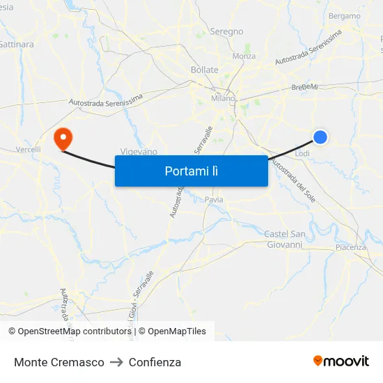 Monte Cremasco to Confienza map