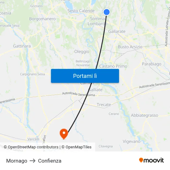 Mornago to Confienza map