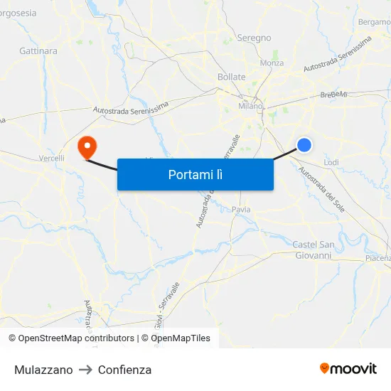 Mulazzano to Confienza map