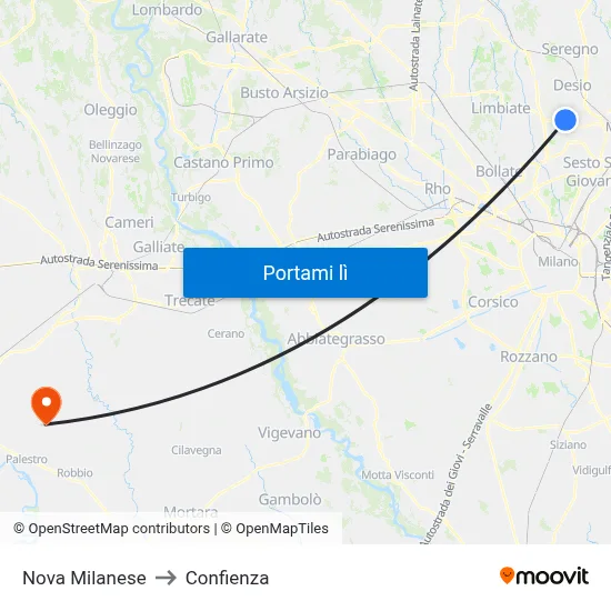 Nova Milanese to Confienza map