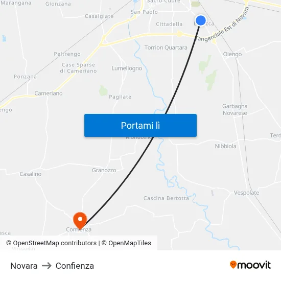 Novara to Confienza map