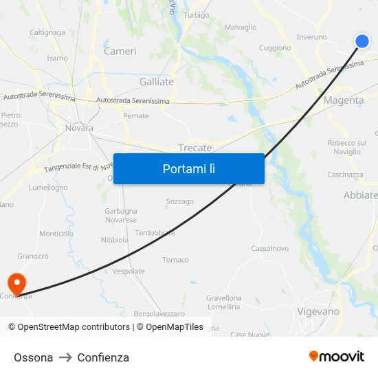 Ossona to Confienza map