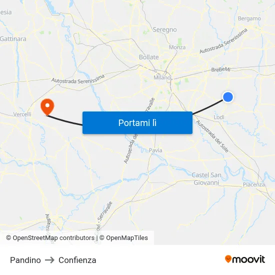 Pandino to Confienza map