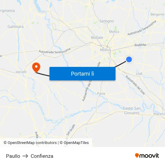 Paullo to Confienza map