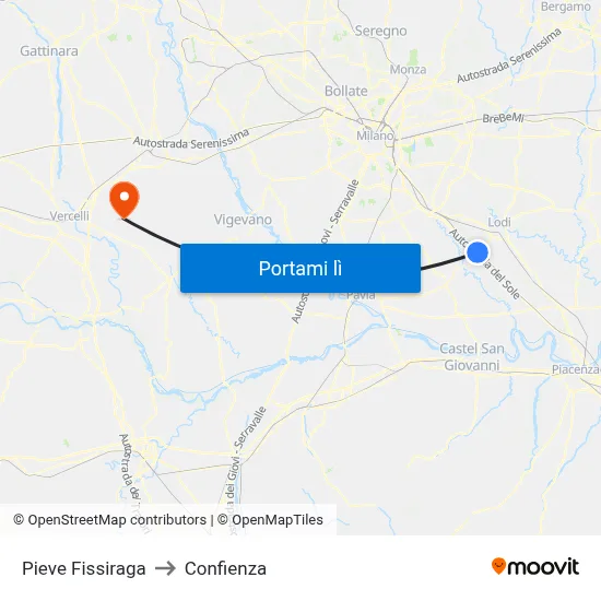 Pieve Fissiraga to Confienza map