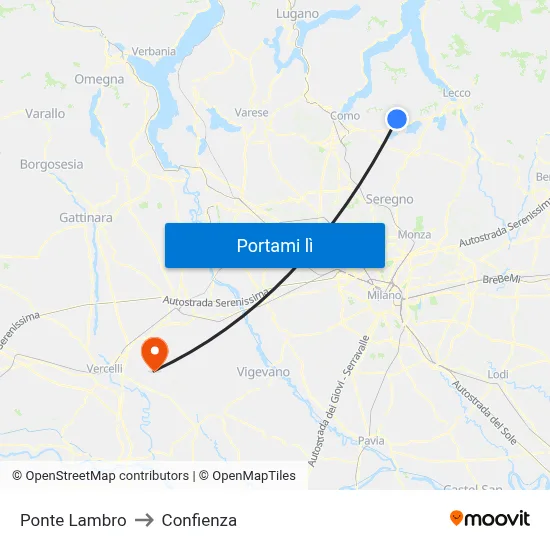 Ponte Lambro to Confienza map