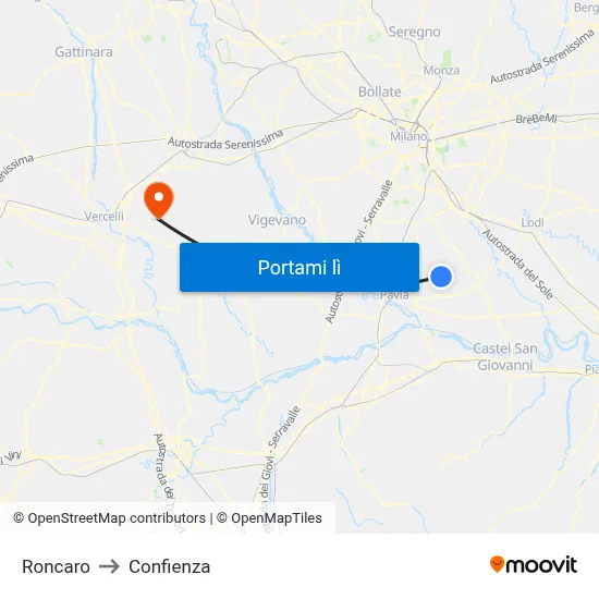 Roncaro to Confienza map