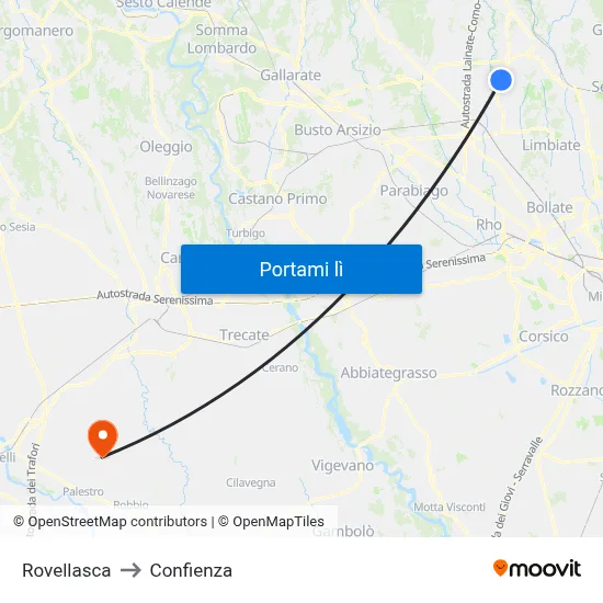 Rovellasca to Confienza map