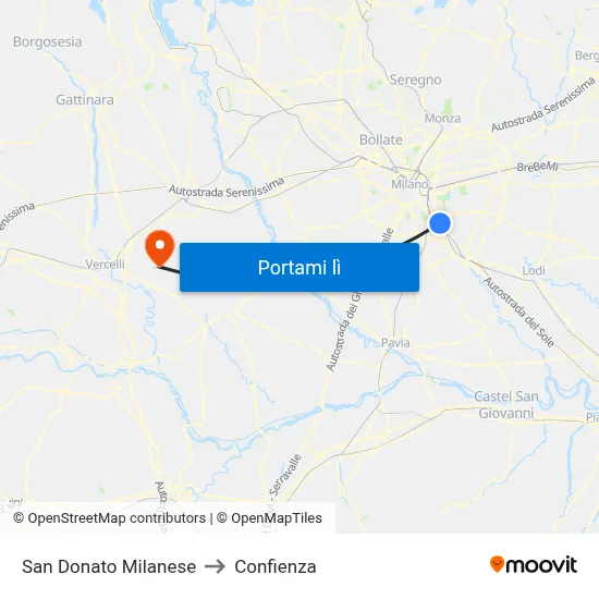 San Donato Milanese to Confienza map