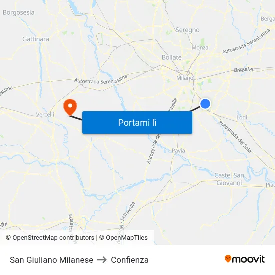 San Giuliano Milanese to Confienza map