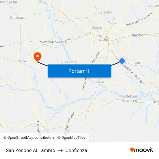 San Zenone Al Lambro to Confienza map