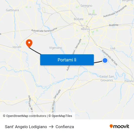 Sant' Angelo Lodigiano to Confienza map