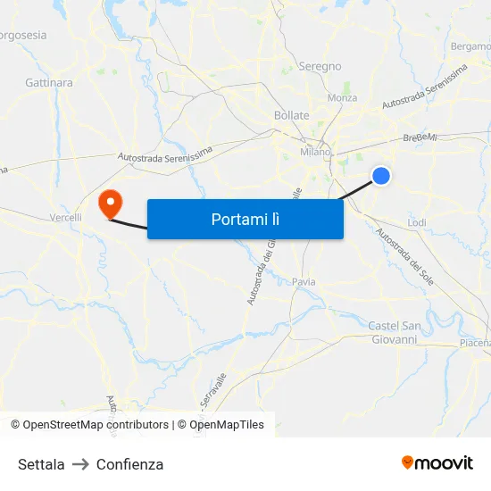 Settala to Confienza map