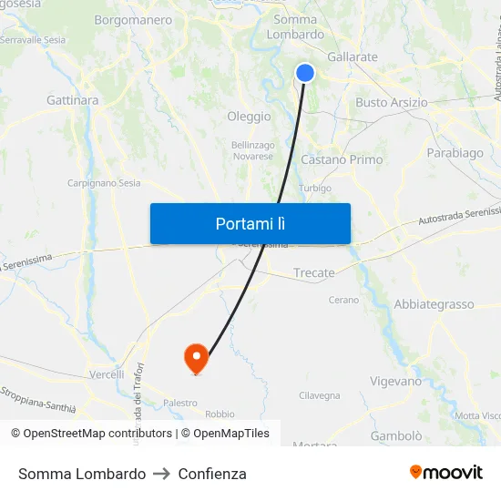 Somma Lombardo to Confienza map