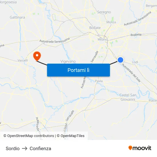 Sordio to Confienza map