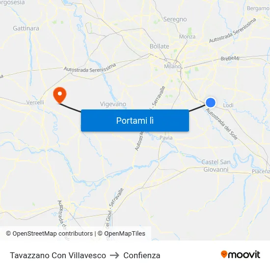Tavazzano Con Villavesco to Confienza map