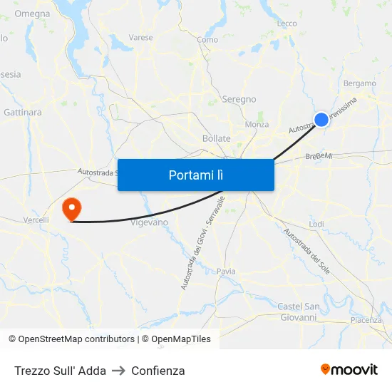 Trezzo Sull' Adda to Confienza map