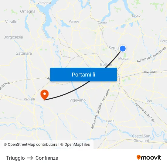 Triuggio to Confienza map