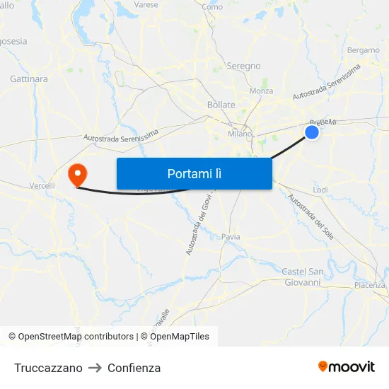 Truccazzano to Confienza map