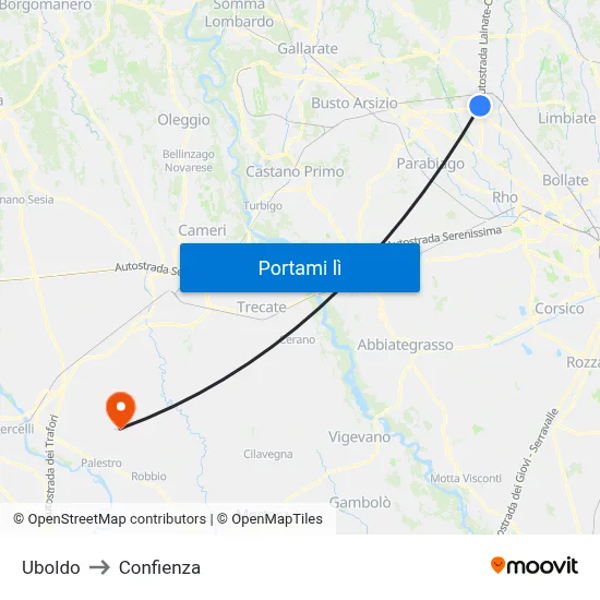 Uboldo to Confienza map
