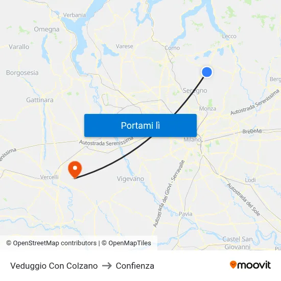 Veduggio Con Colzano to Confienza map