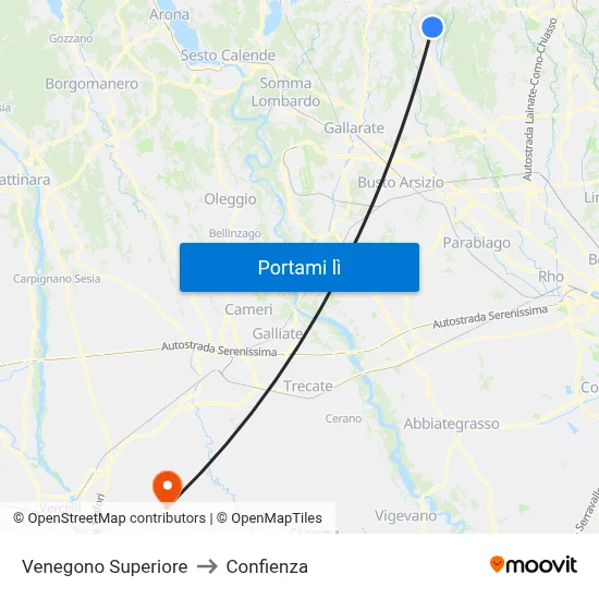 Venegono Superiore to Confienza map
