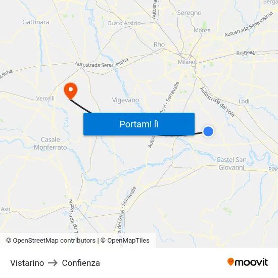 Vistarino to Confienza map